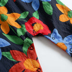 Baby Girl Floral Print Pattern Buttoned Design Sleeveless Rompers