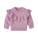 Baby Girl Solid Color Ruffle Design Simple Style Pullover Sweater