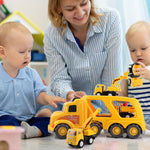 Construction Truck Toys for 3 4 5 6 Years Old Toddlers Kids Boys and Girls;  Car Toy Set with Sound and Light;  Play Vehicles in Friction Powered Carrier Truck;  Small Crane Mixer Dump Excavator Toy