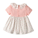 Kids Floral Graphic Contrast Design Ruffle Neck Bow Tie Dress In Summer