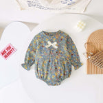 Baby Girl Ditsy Flower Pattern Bow Patched Design Korean Style Onesies