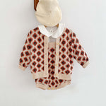 Baby Girl Flower Graphic Knit Strap Onesies With Cardigan