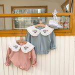 Baby Flower Embroidery Pattern Ruffle Doll Neck Long Sleeves Hoodies