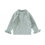 Baby Girl Solid Color Ruffle Design Long Sleeved Pullover Sweater