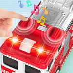 Fire Station Truck Toys with Sound and Light;  Car Toy for Kids 3 4 5 6 Year Old;  6 Mini Cars;  Helicopter;  Road Signs;  Birthday for Boys