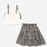 Girl 1pcs Belted Bow Tie Design Sleeveless Tops Combo Layered Skirt Sets