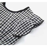 Girls Plaid Graphic Belted Bow Tie Design Ruffle Sleeve Dress