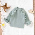 Baby Girl Solid Color Ruffle Design Long Sleeved Pullover Sweater