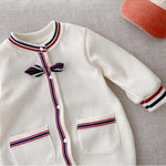 Baby Boy Bow Tie Patched Pattern Back Bear Embroidered Design Gentleman Cute Romper