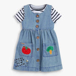 Baby Girl Cartoon Vegetable Embroidered Pattern Button Front Denim Vest Dress
