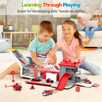 Fire Station Truck Toys with Sound and Light;  Car Toy for Kids 3 4 5 6 Year Old;  6 Mini Cars;  Helicopter;  Road Signs;  Birthday for Boys