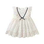 Baby Girl Solid Color Floral Embroidered Design Lace Dress