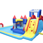 7 in1 Inflatable slide water park trampoline bouncing house yard garden with splash pool & water gun & basketball & climbing wall & dual pools & soccer