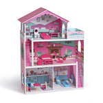 Wooden Dollhouse with Furniture 4-Rooms; with 18 pcs Furniture &amp; Accessories
