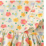 Girl Floral Pattern Ruffle Design Round Neck Sleeveless Dress