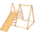 Wooden Swing and Slide Set Indoor Foldable Climbing Playground Playset for Kids; Wooden Climbing Toys with Rock Climb Ramp for Toddlers