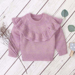 Baby Girl Solid Color Ruffle Design Simple Style Pullover Sweater