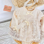 Baby Girl Solid Color Floral Embroidered Mesh Overlay Design Onesies Dress