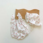 Baby Girl Floral Print Ruffle Design Sleeveless Crotch Onesies Bodysuit