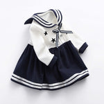Baby Girl Star Pattern Striped Hem Design Long Sleeved Sailor Style Dress