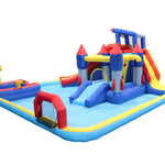 7 in1 Inflatable slide water park trampoline bouncing house yard garden with splash pool & water gun & basketball & climbing wall & dual pools & soccer