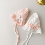 Baby Embroidered Pattern Solid Color Sunshade Hats With Bow Decoration