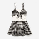 Girl 1pcs Belted Bow Tie Design Sleeveless Tops Combo Layered Skirt Sets