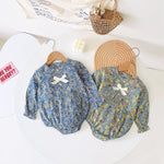 Baby Girl Ditsy Flower Pattern Bow Patched Design Korean Style Onesies