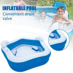 84 in. L x 82 in. W x 27 in. H Blue 2-Seat Rectangle Inflatable Pool Family Paddling Pool with Headrest Cup Holder