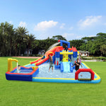 7 in1 Inflatable slide water park trampoline bouncing house yard garden with splash pool & water gun & basketball & climbing wall & dual pools & soccer