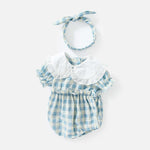 Baby Girl Plaid Pattern Ruffle Design Doll-Neck Onesies