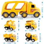 Construction Truck Toys for 3 4 5 6 Years Old Toddlers Kids Boys and Girls;  Car Toy Set with Sound and Light;  Play Vehicles in Friction Powered Carrier Truck;  Small Crane Mixer Dump Excavator Toy