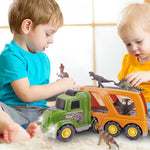 Toy Dinosaur for 2 3 4 Years Old Boys and Girls;  Car Transport Truck with Sound and Light;  6 Pack of 5'' Dinosaur Toys;  Educational Realistic Dinosaur Play Set
