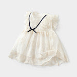 Baby Girl Solid Color Floral Embroidered Design Lace Dress
