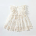 Baby Girl Solid Color Floral Embroidered Design Lace Dress