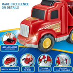 Fire Truck Car Toys Set;  Friction Powered Car Carrier Trailer with Sound and Light;  Play Vehicle Set for Kids Toddlers Boys Child Gift Age 3 4 5 6 7 Years Old;  2 Rescue Car;  Helicopter;  Plane