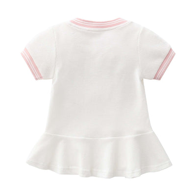 Baby Girl 1pcs Logo Graphic Graphic Side & Neck Striped Design Ruffle Hem Baseball Dress