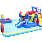 7 in1 Inflatable slide water park trampoline bouncing house yard garden with splash pool & water gun & basketball & climbing wall & dual pools & soccer