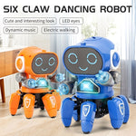 Hot Selling Dancing Electric Cartoon Six-claw Fish Steel Robot Light Music Children's Toys