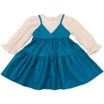Baby Girl Floral Embroidered Pattern Lapel Design Bow Tie Princess Dress
