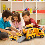 Construction Truck Toys for 3 4 5 6 Years Old Toddlers Kids Boys and Girls;  Car Toy Set with Sound and Light;  Play Vehicles in Friction Powered Carrier Truck;  Small Crane Mixer Dump Excavator Toy