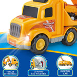 Construction Truck Toys for 3 4 5 6 Years Old Toddlers Kids Boys and Girls;  Car Toy Set with Sound and Light;  Play Vehicles in Friction Powered Carrier Truck;  Small Crane Mixer Dump Excavator Toy