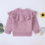 Baby Girl Solid Color Ruffle Design Simple Style Pullover Sweater