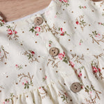 Baby Girl Ditsy Floral Print Butoon Front Butterfly Sleeve Dress