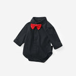 Baby Boy Solid Color Bow Tie Patched Design Long Sleeve Onesies