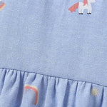 Baby Girl Unicorn & Rainbow Embroidered Pattern Denim Sleeveless Dress