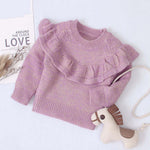 Baby Girl Solid Color Ruffle Design Simple Style Pullover Sweater