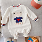 Baby Boy Bow Tie Patched Pattern Back Bear Embroidered Design Gentleman Cute Romper