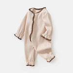 Baby Girl Ribbed Knitted Pattern Lace Patchwork Solid Romper