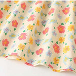Girl Floral Pattern Ruffle Design Round Neck Sleeveless Dress